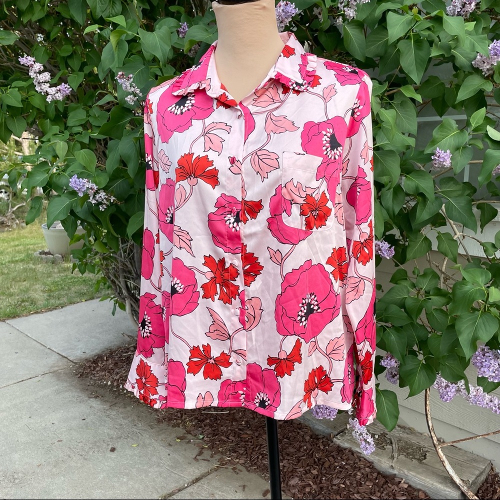 Kate Spade pink floral button down long sleeve
